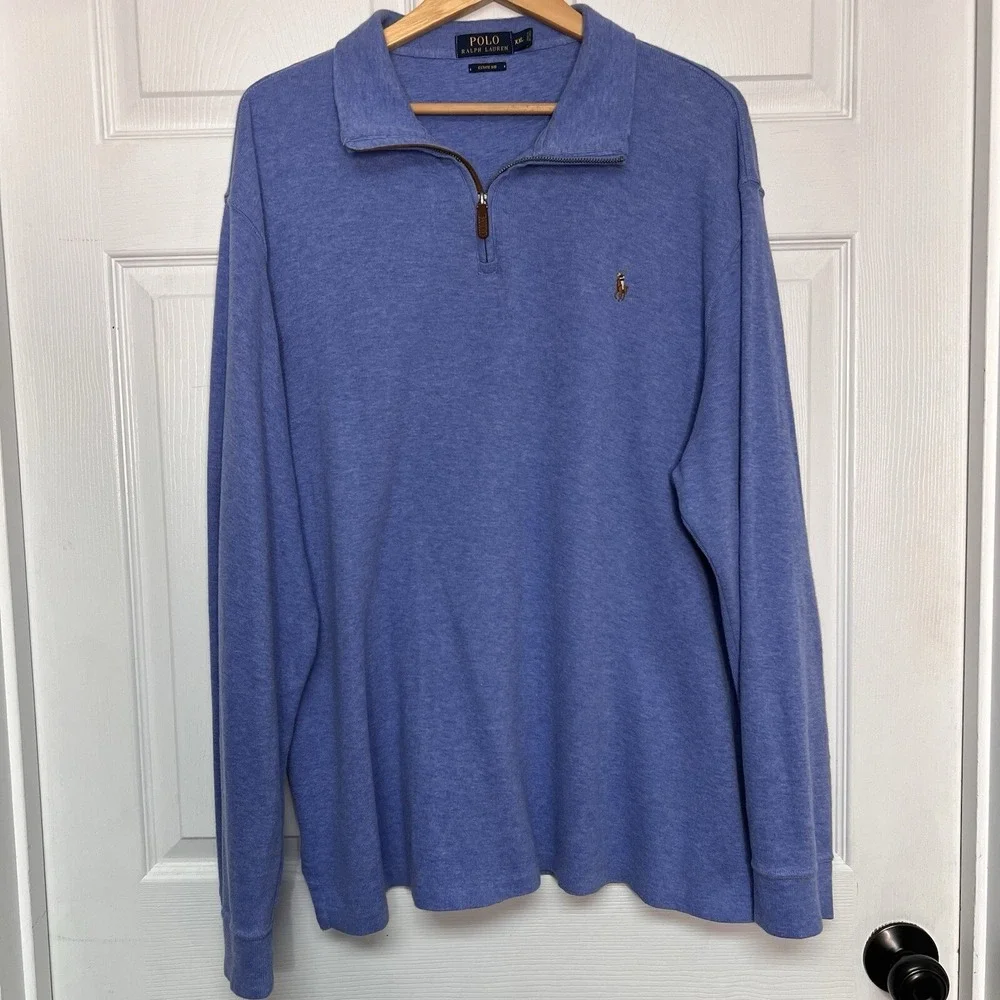 Polo Ralph Lauren Mens XXL Sweater Blue Estate Rib Pony 1/4 Zip Tight Rib Golf